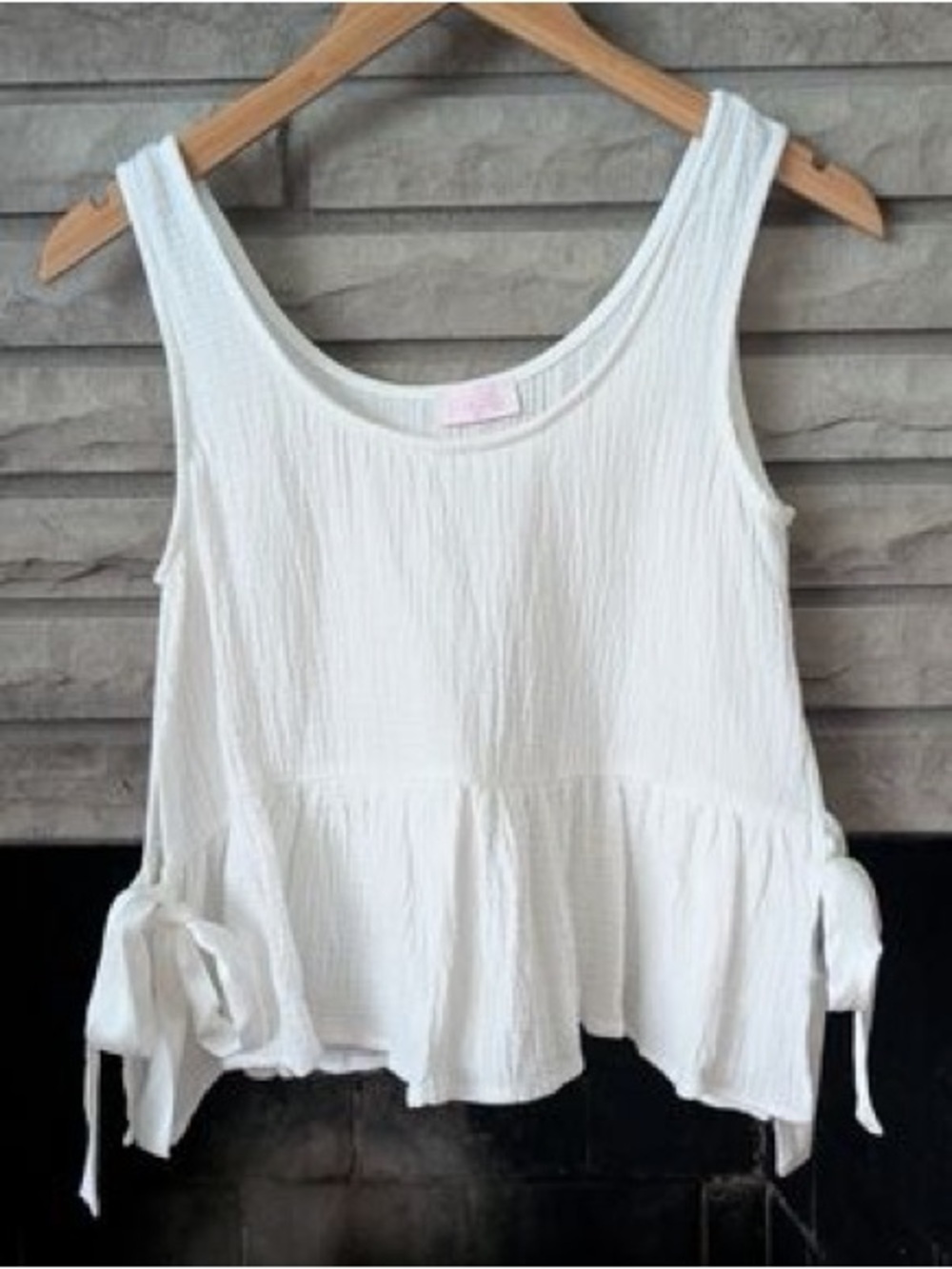 Pink Lily White Sleeveless Peplum sleeveless blouse  with Side Ties